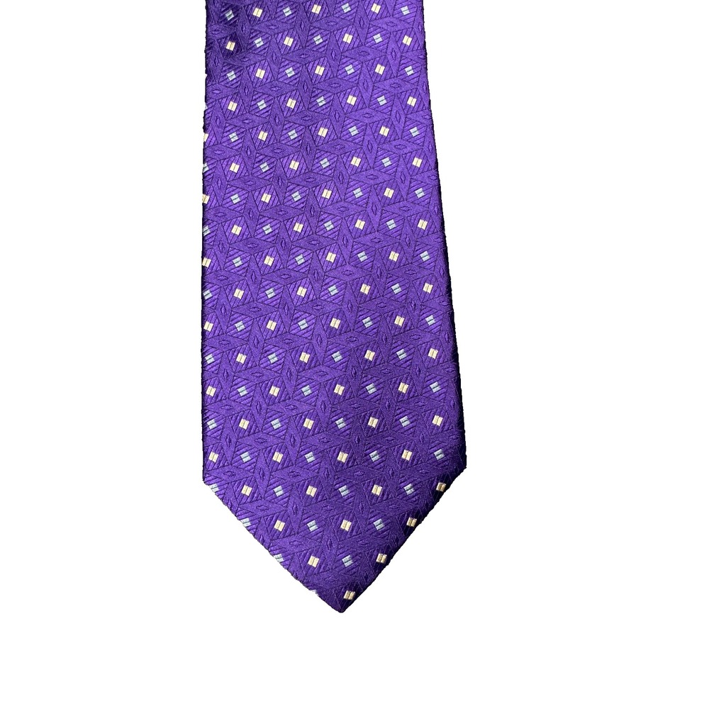 Jos. A. Bank 100% Silk Necktie Purple Geometric Square Dot Pattern Classic